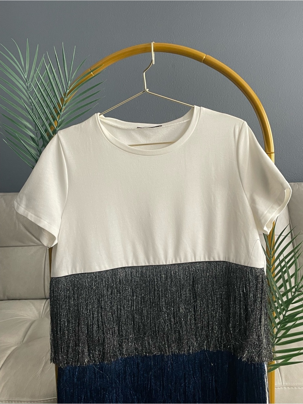 Zara Off-White Crewneck Short-Sleeve Dress - Picture 2 of 4